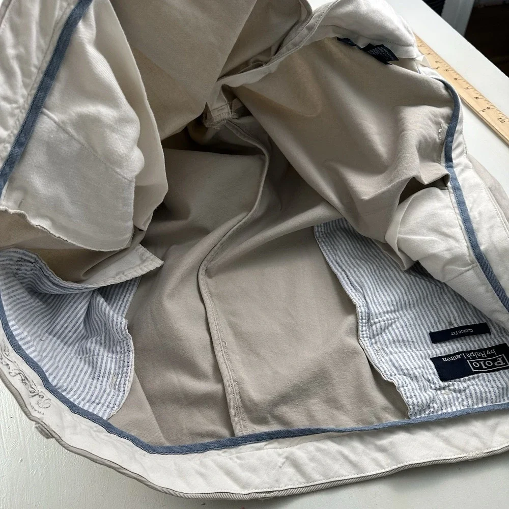 Polo Ralph Lauren Andrew Pleated Chino Pants Mens 49x30 Tan Oatmeal Cotton Big